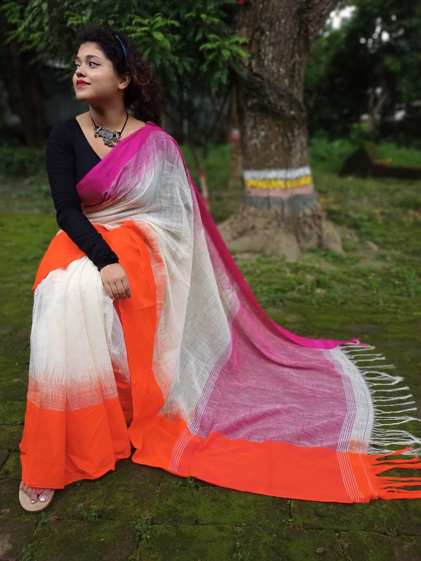 Soft Two Shade Pure Linen Saree With Blouse