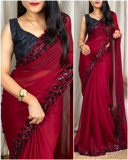 Soft Chiffon Saree With Tone Thread Work