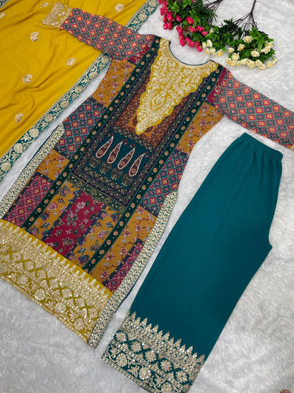 Faux Georgette With Hand Work Pakistani Plazo Set