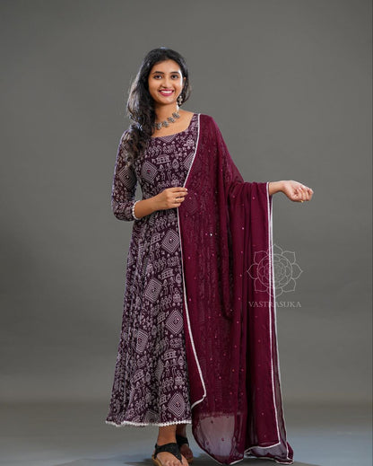 Soft Georgette Printed Gown With Sequence Duppatta