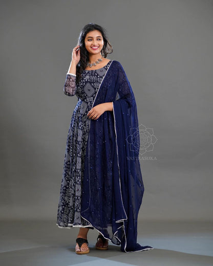 Soft Georgette Printed Gown With Sequence Duppatta