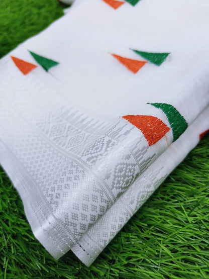 Tiranga Embroidered Cotton Saree With Silver Border