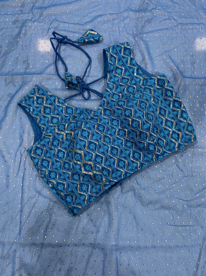 Blue Georgette Semi Stitched Resham Sequence Work