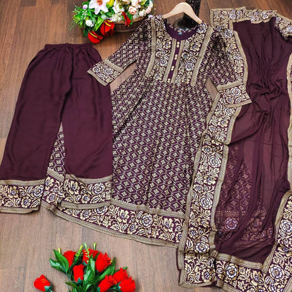 Rayon Printed Anarkali Gown and Pant and Duppatta Set