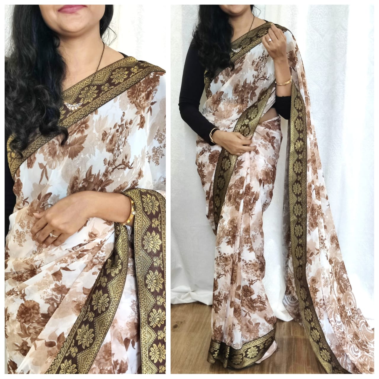 Soft Georgette Saree With Rapier Gold Zari Border