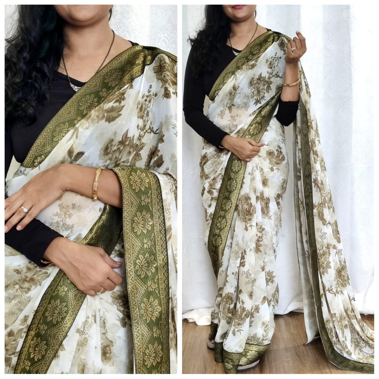 Soft Georgette Saree With Rapier Gold Zari Border