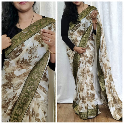 Soft Georgette Saree With Rapier Gold Zari Border