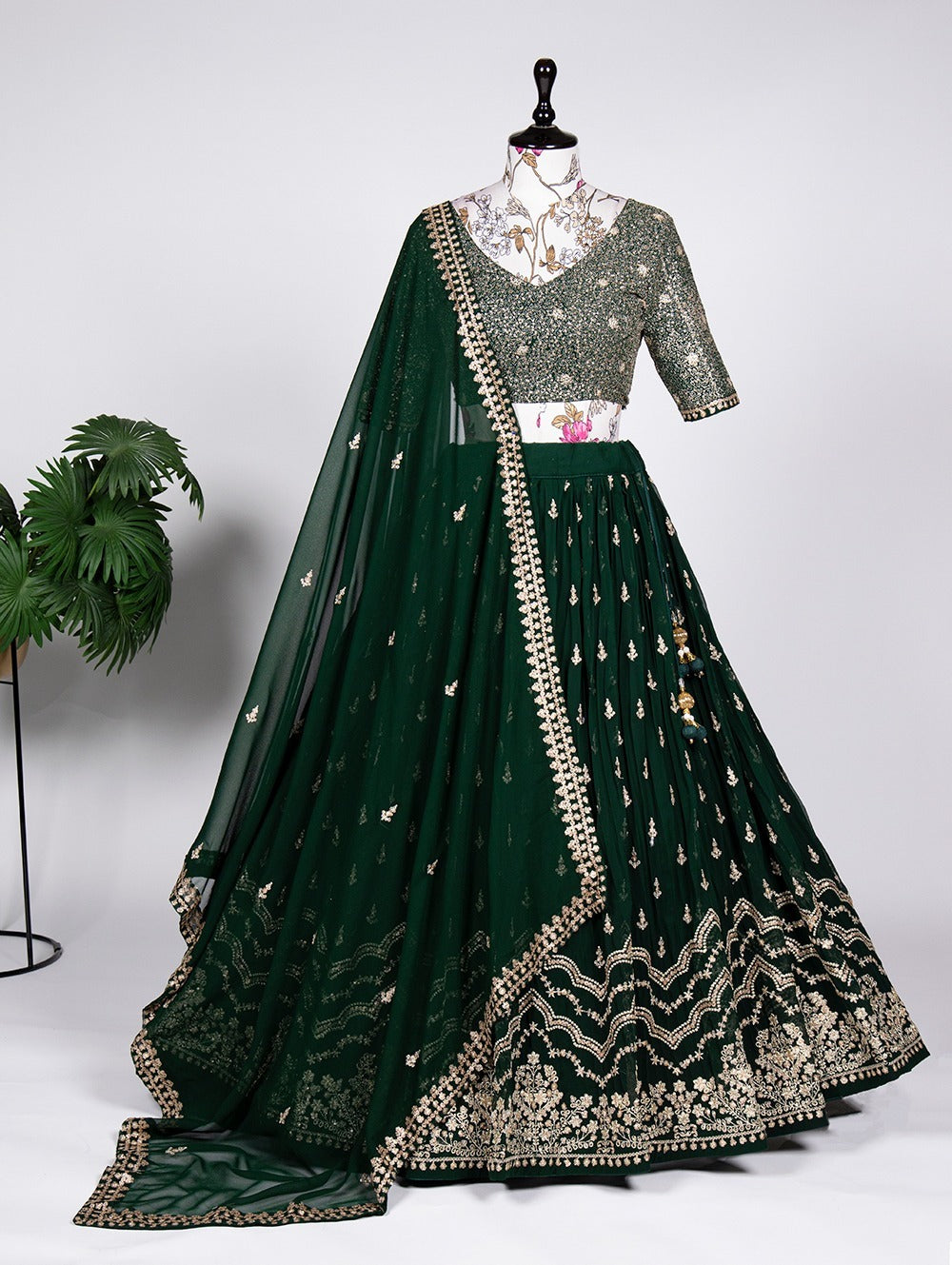 Soft Georgette Sequence Embroidery Thread Work Lehenga