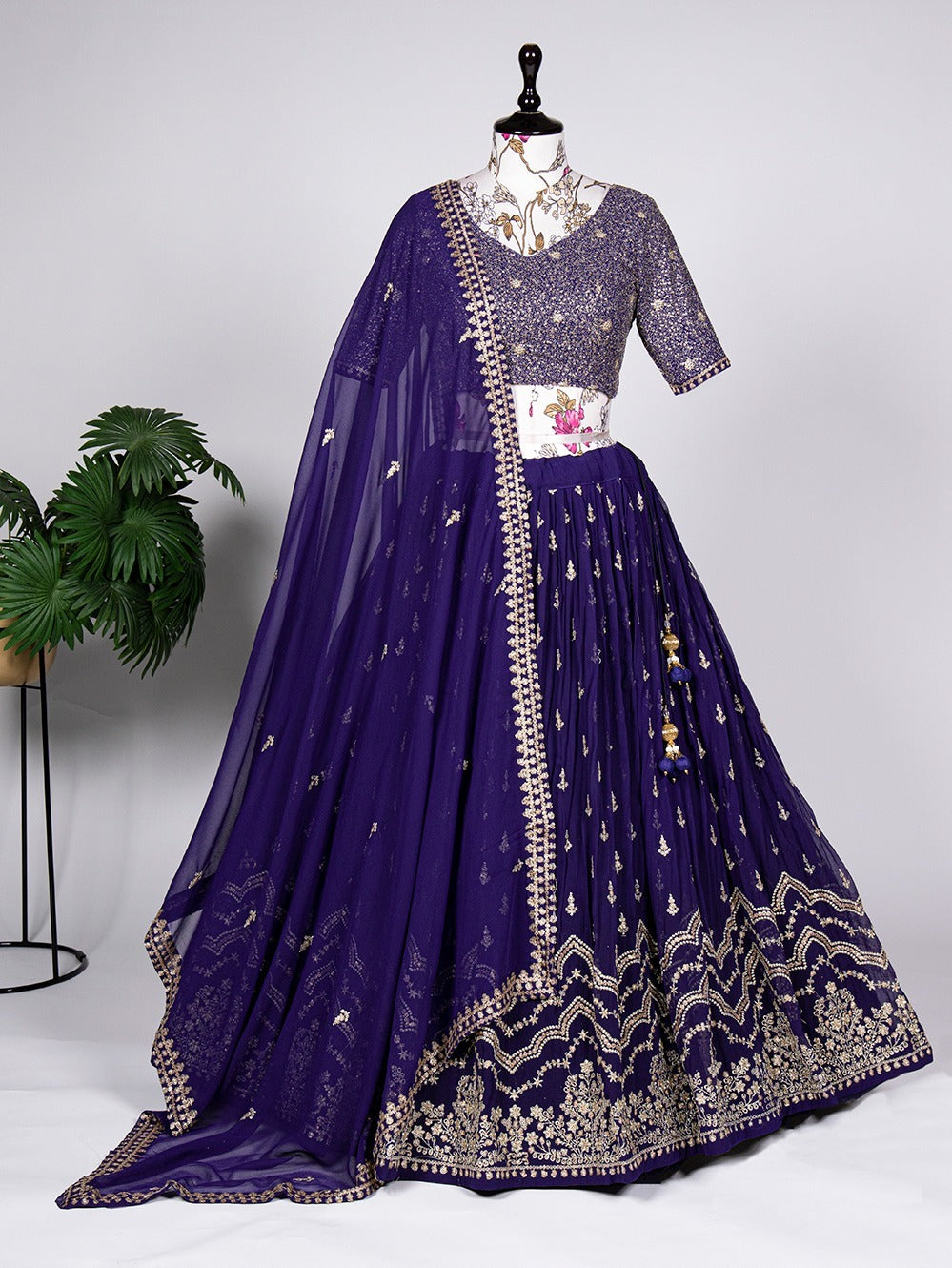 Soft Georgette Sequence Embroidery Thread Work Lehenga