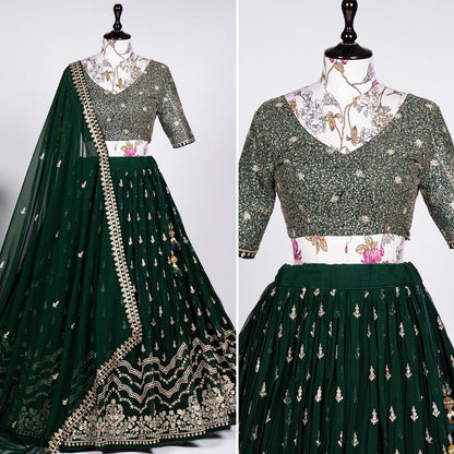 Soft Georgette Sequence Embroidery Thread Work Lehenga