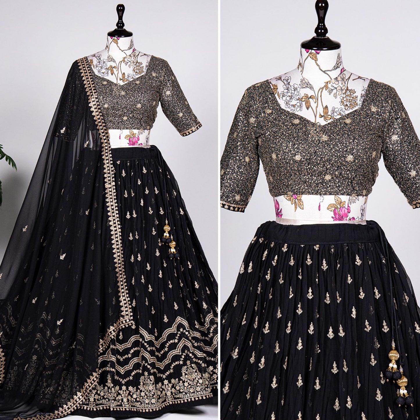 Soft Georgette Sequence Embroidery Thread Work Lehenga