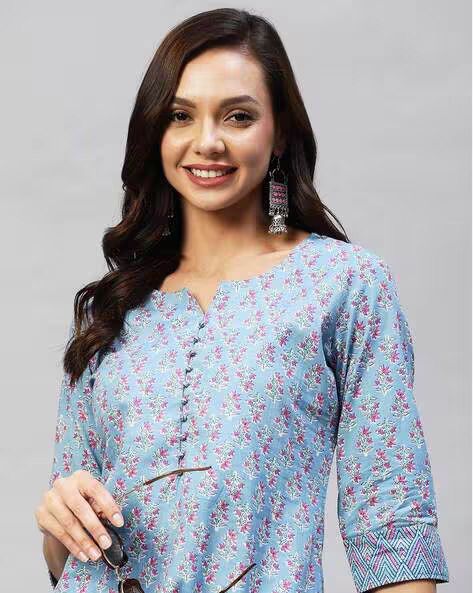 Sky Blue Cotton Print Plazo Set