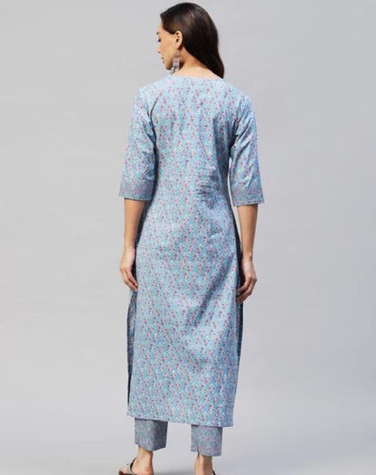 Sky Blue Cotton Print Plazo Set