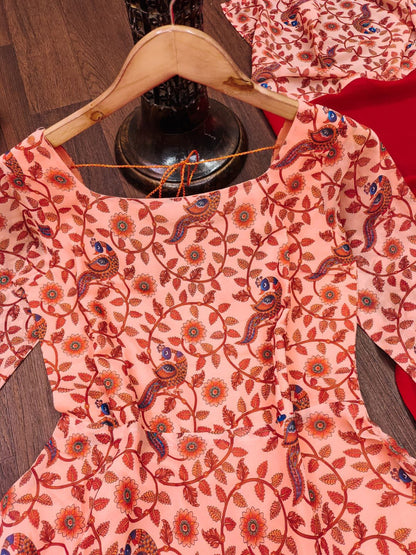 Orange Foux Georgette Gown With Digital Print