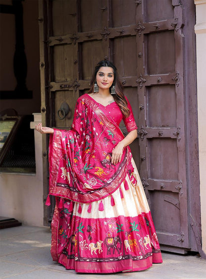 Pasima Silk Foil Print Lehenga With Chaniya Choli