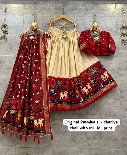 Pasima Silk Foil Print Lehenga With Chaniya Choli