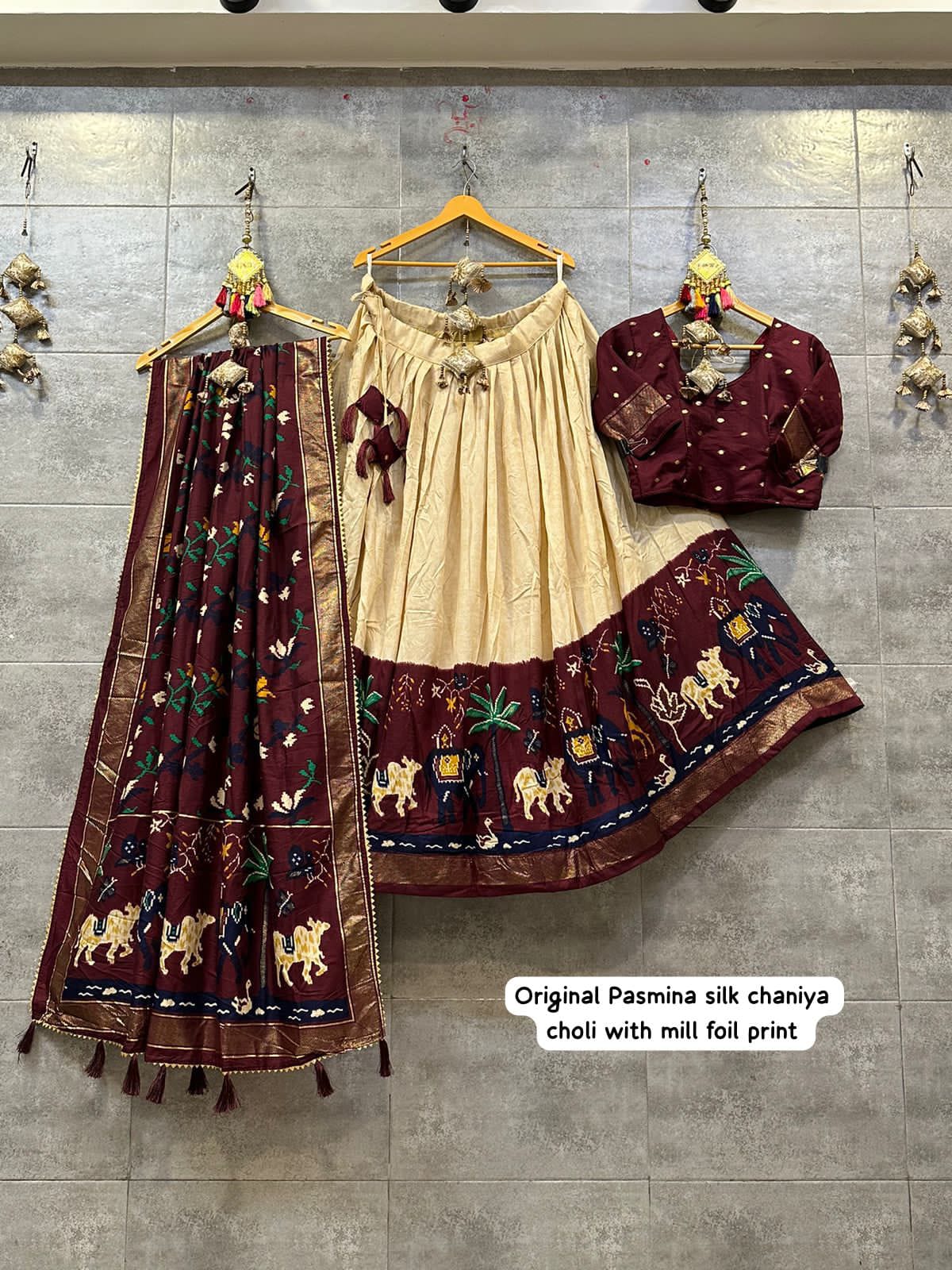 Pasima Silk Foil Print Lehenga With Chaniya Choli