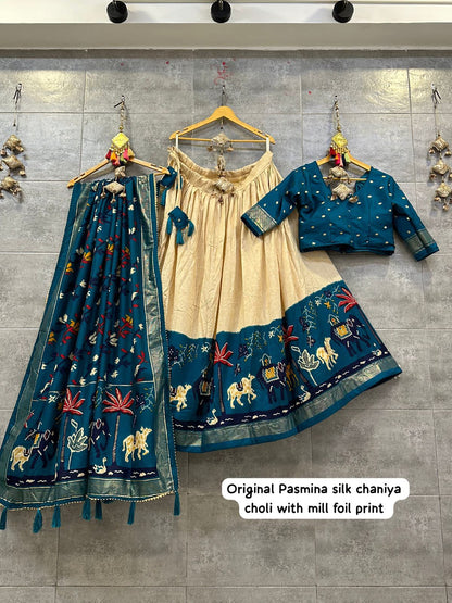 Pasima Silk Foil Print Lehenga With Chaniya Choli