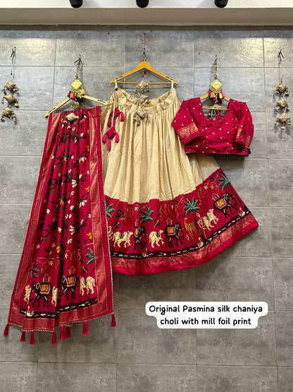 Pasima Silk Foil Print Lehenga With Chaniya Choli