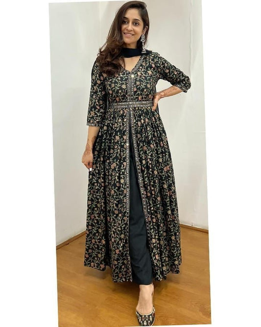 Mylar Mirror Embroidered One Piece Kurti Set