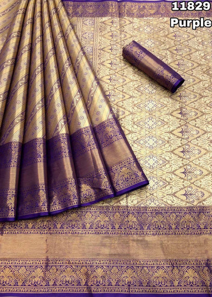 Kanjivaram Silk Saree With Golden Zari Weaving