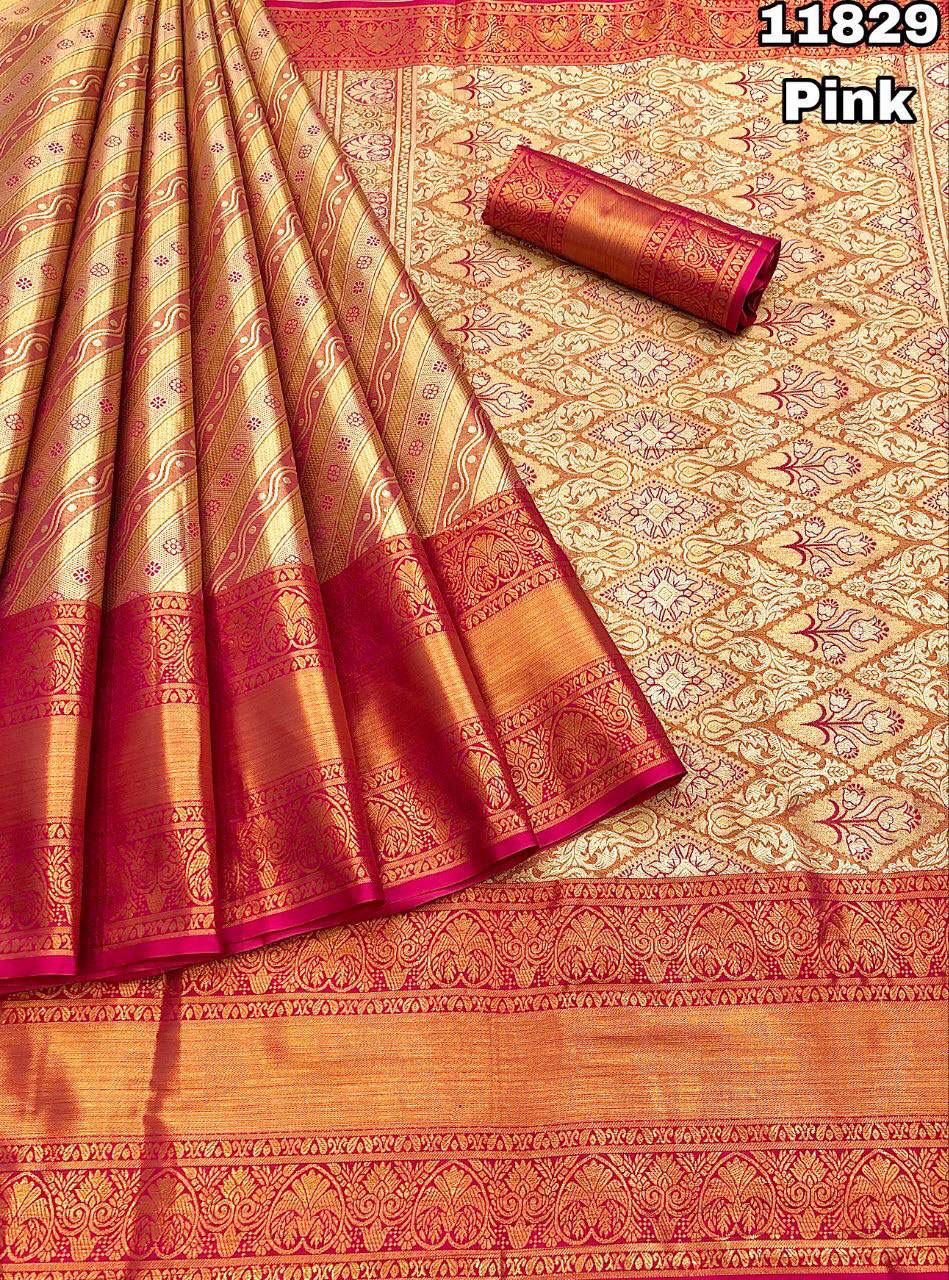 Kanjivaram Silk Saree With Golden Zari Weaving