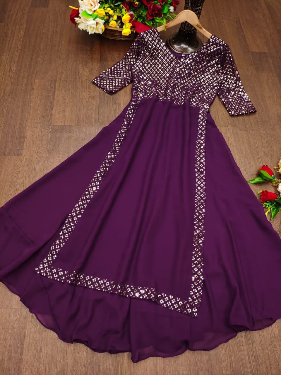Soft Georgette Gown With Embroidery Sequence Work