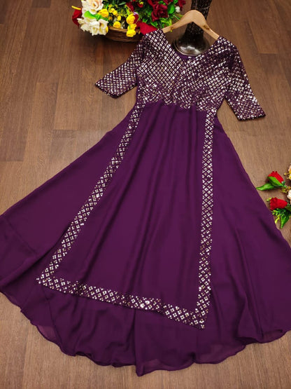 Soft Georgette Gown With Embroidery Sequence Work