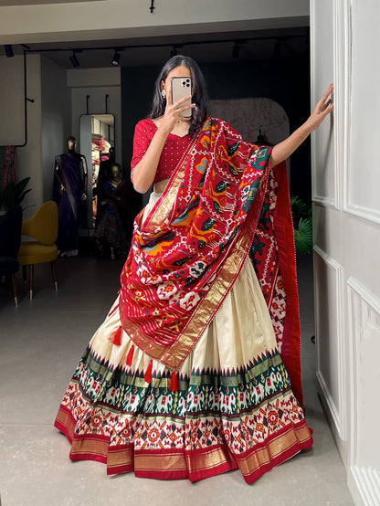 Blended Tussar Silk Lehenga With Foil Print Blouse