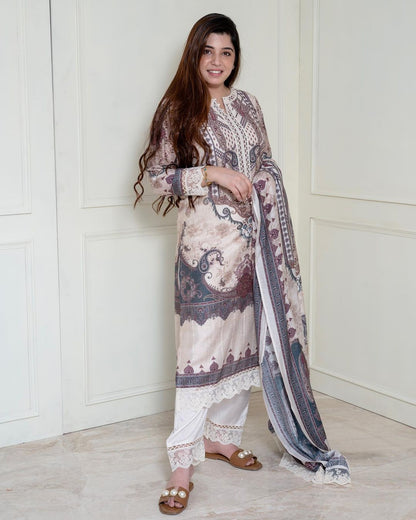 Pakistani Style Suit With Digital Print and Sequince Work