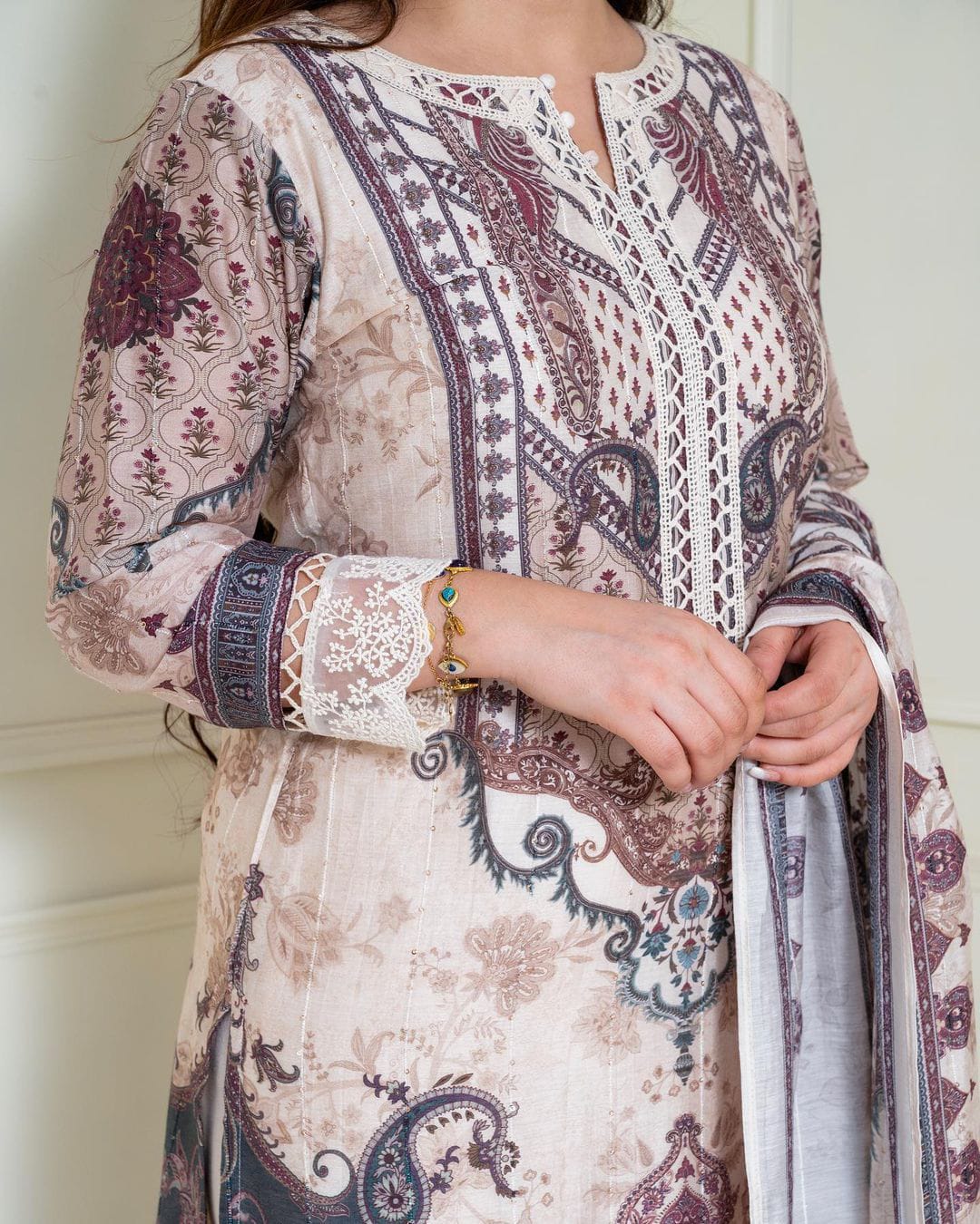 Pakistani Style Suit With Digital Print and Sequince Work