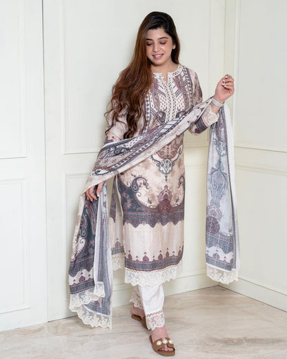 Pakistani Style Suit With Digital Print and Sequince Work