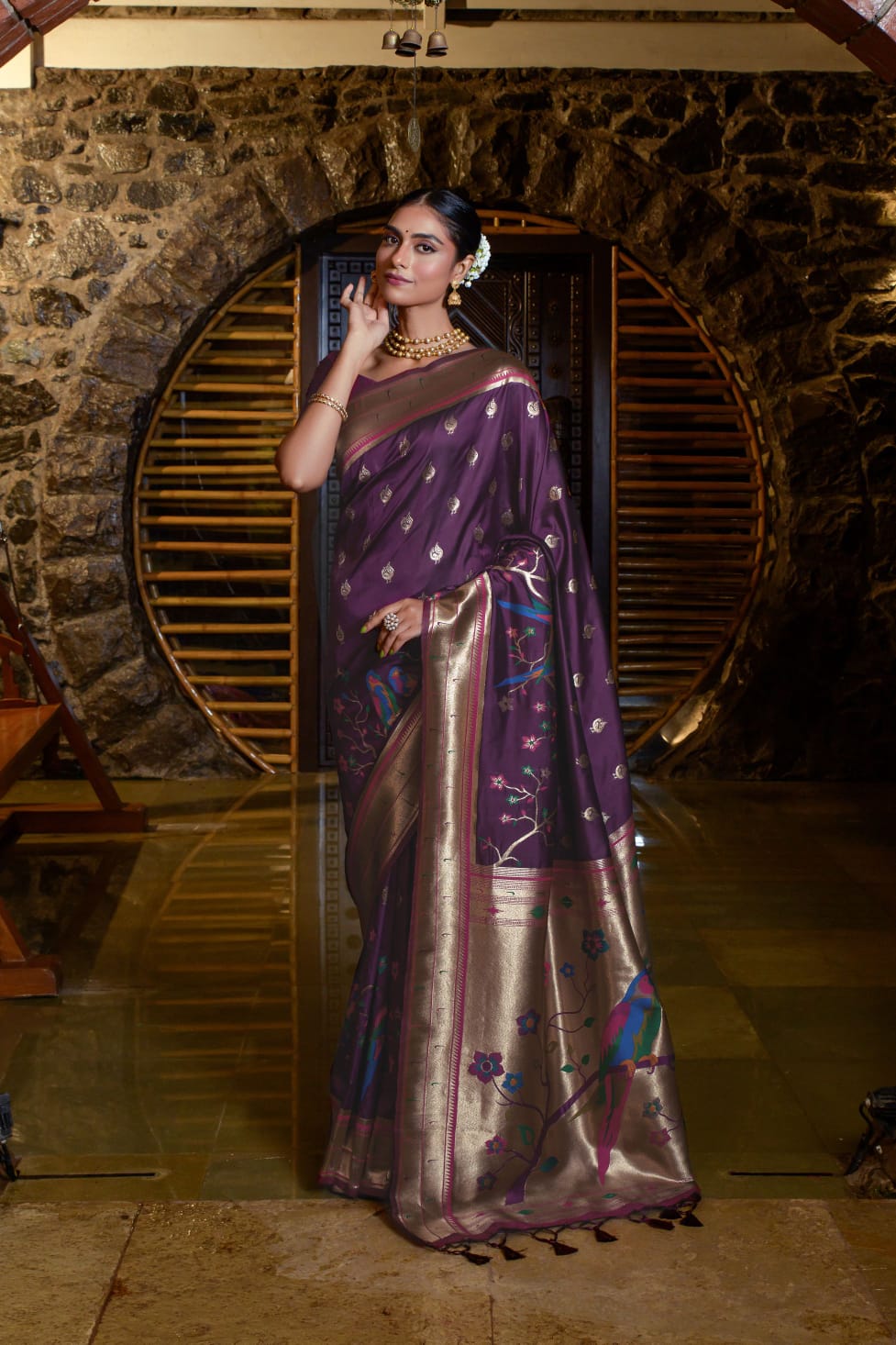 Parrot Design Soft Paithani Silk Saree With Fancy Meena Zari Weaving