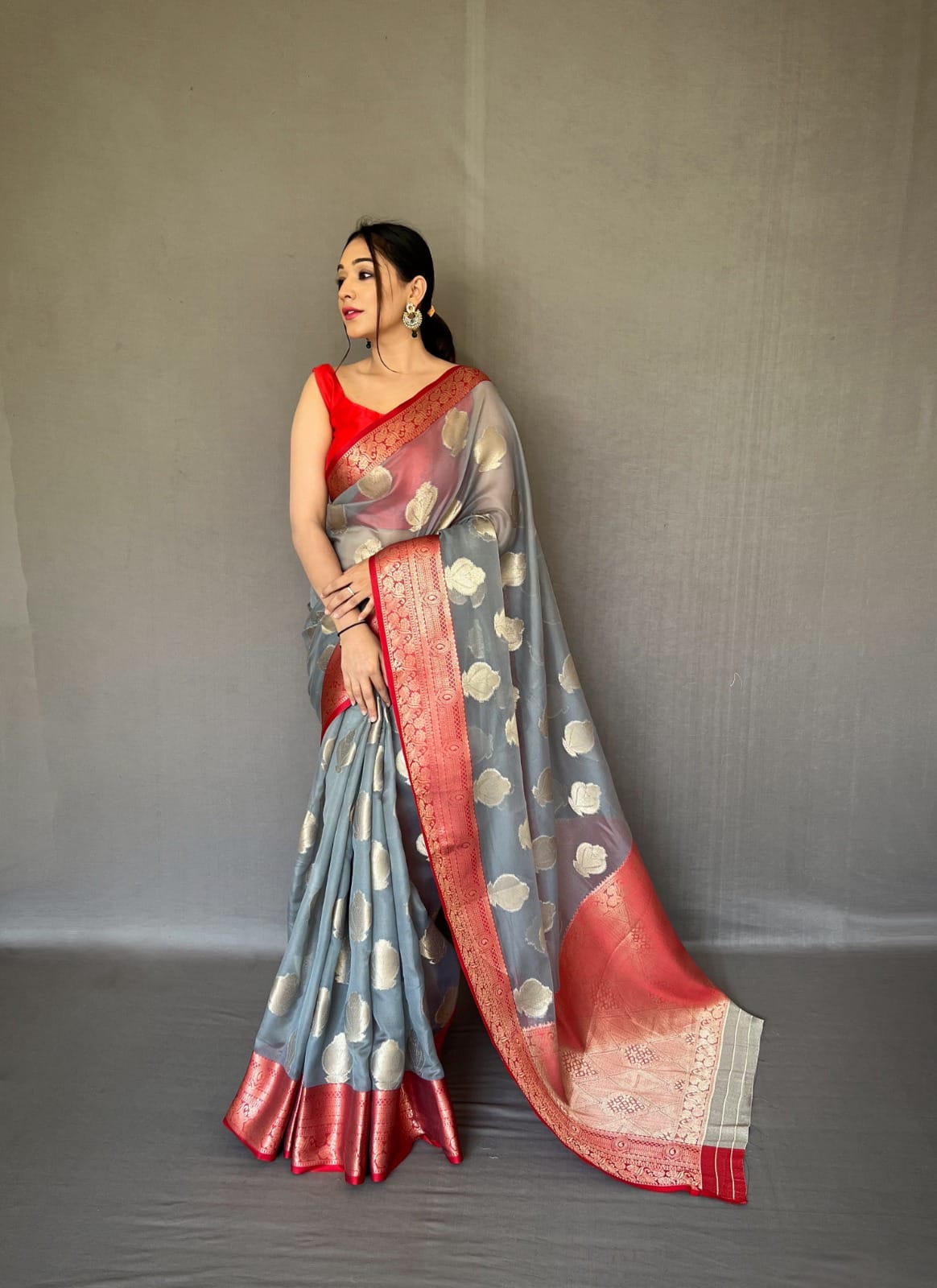 Georgette Saree With Foil Print and Prizyam Work