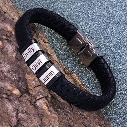 Customized Leather Bracelet in Rope Stainless Steel