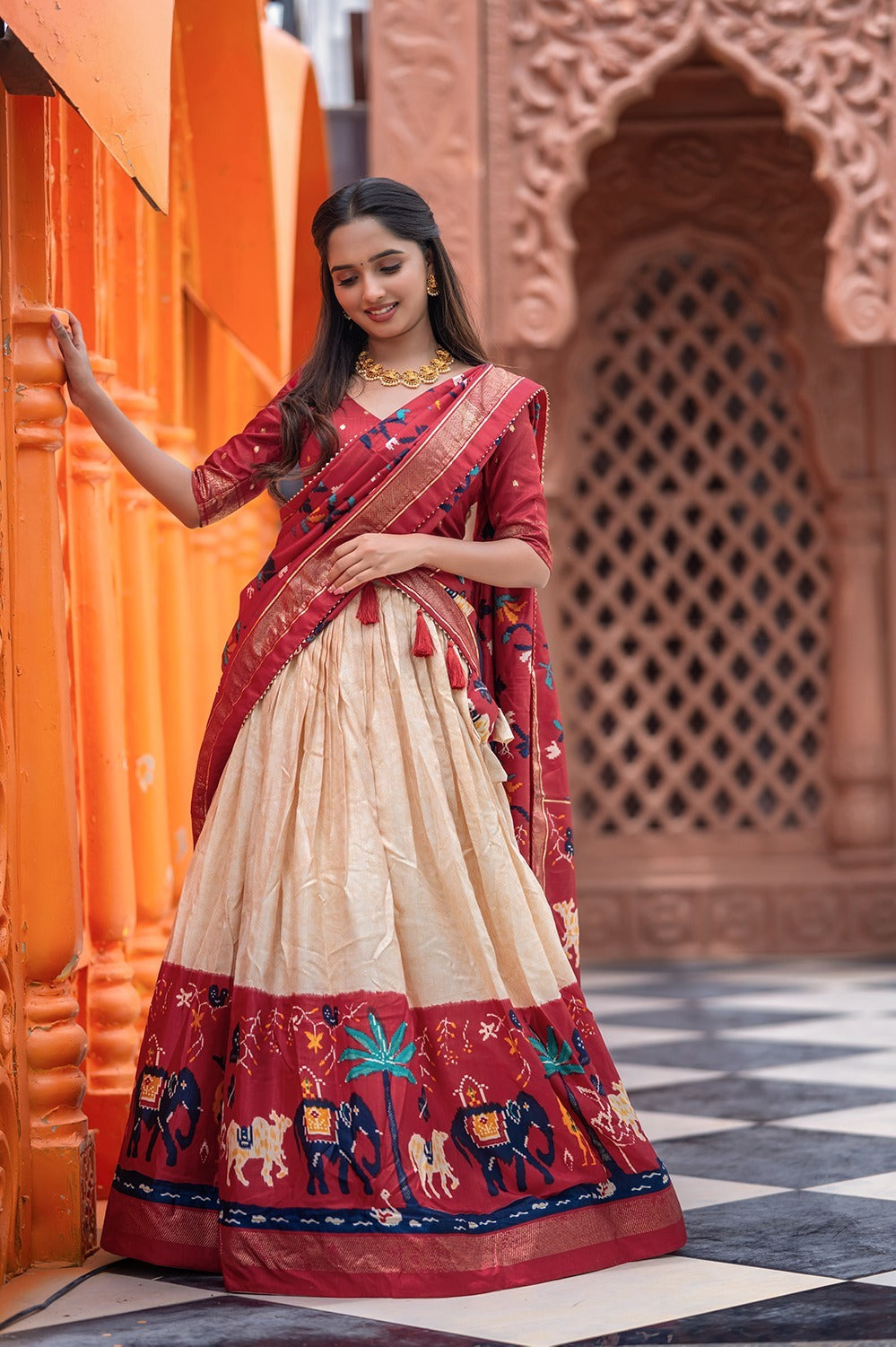 Gujarati Style Ethnic Dola Silk Lehenga Choli