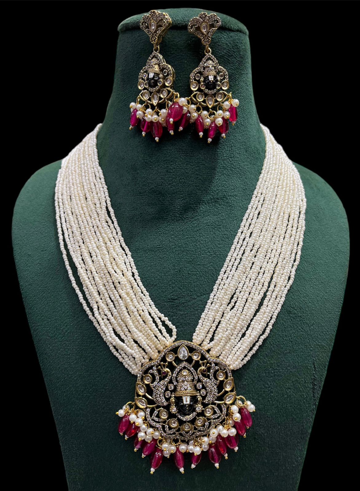 Victorian Finishing Temple Jewellery With Balaji Murti and Hanging Beads