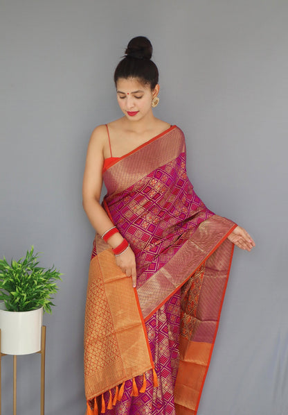 Soft Patan Patola Silk Saree With Rich Pallu and Tussles