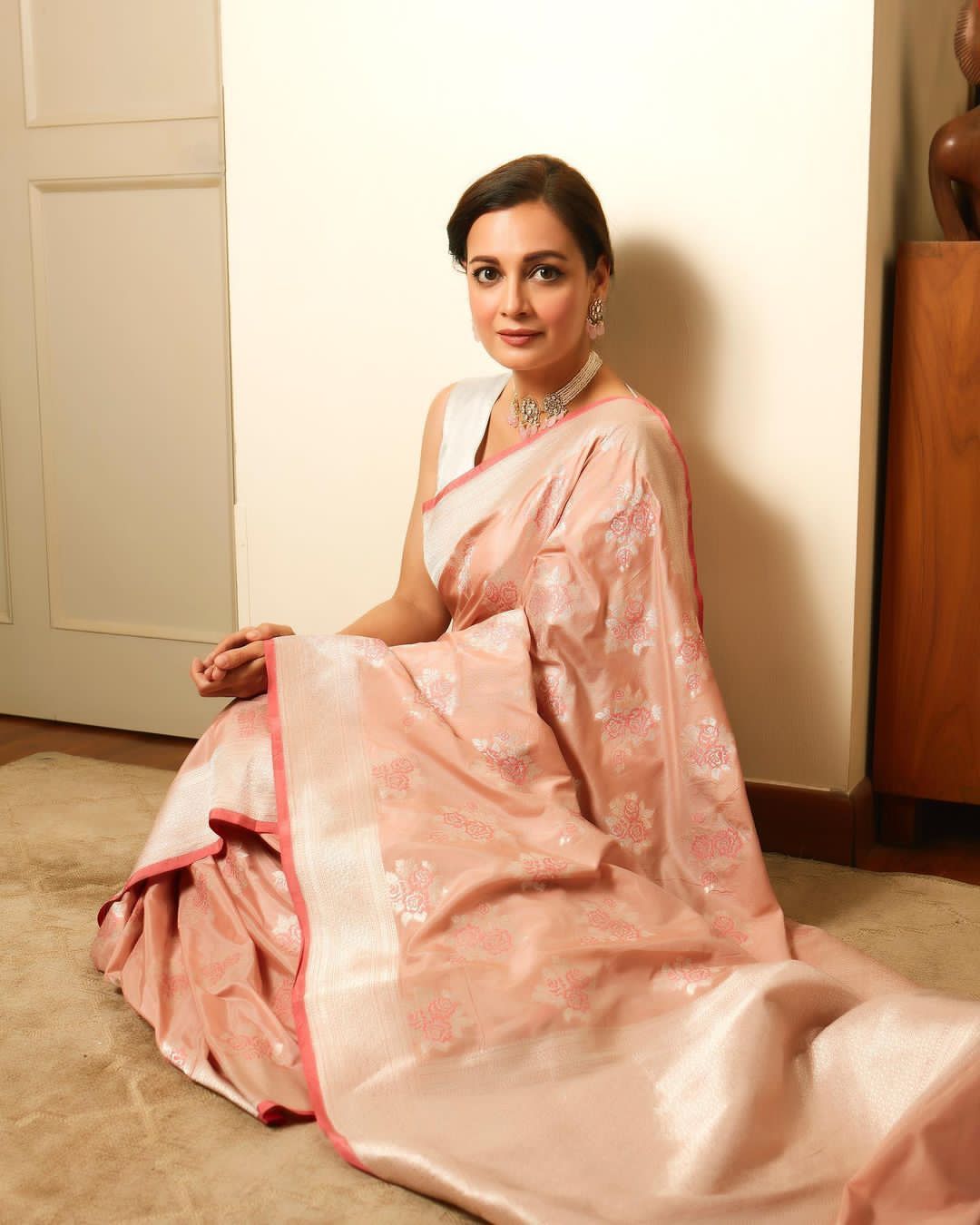 Peach Pink Soft Lichi Silk Saree With Rich Pallu