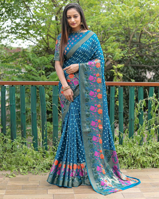 Soft Kanchipuram Bandhej Silk Saree With Minakari Work