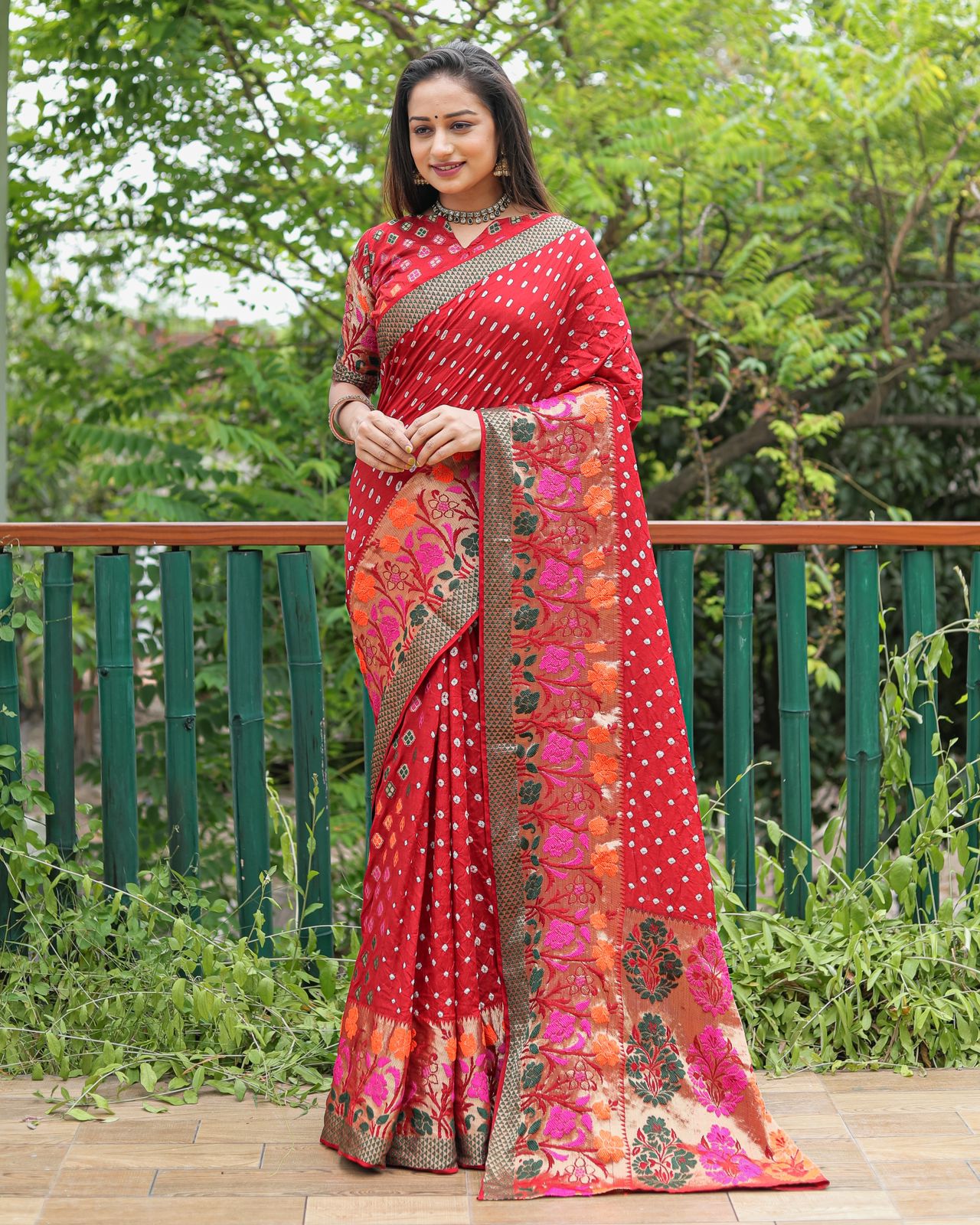 Soft Kanchipuram Bandhej Silk Saree With Minakari Work