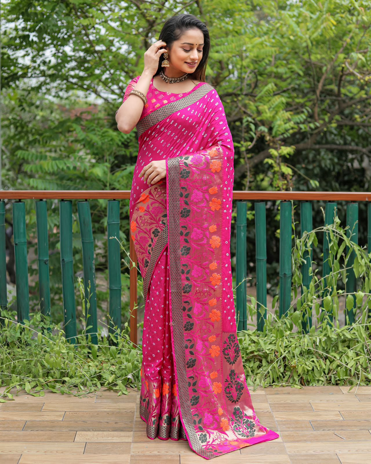 Soft Kanchipuram Bandhej Silk Saree With Minakari Work