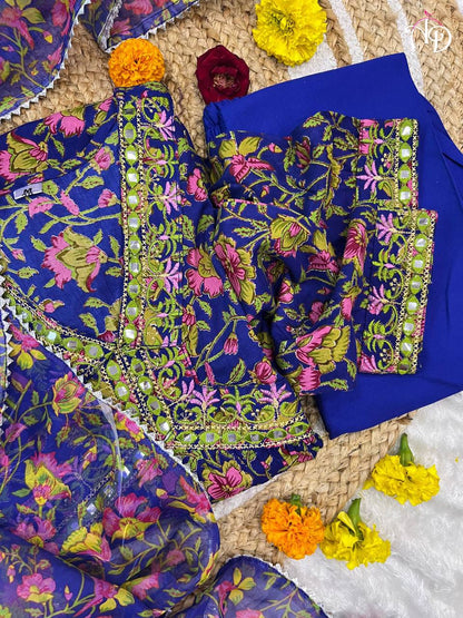 Soft Reyon Alia Cut Embroidery Kurti Set