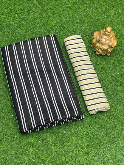 Black and White Sequence Cotton Saree