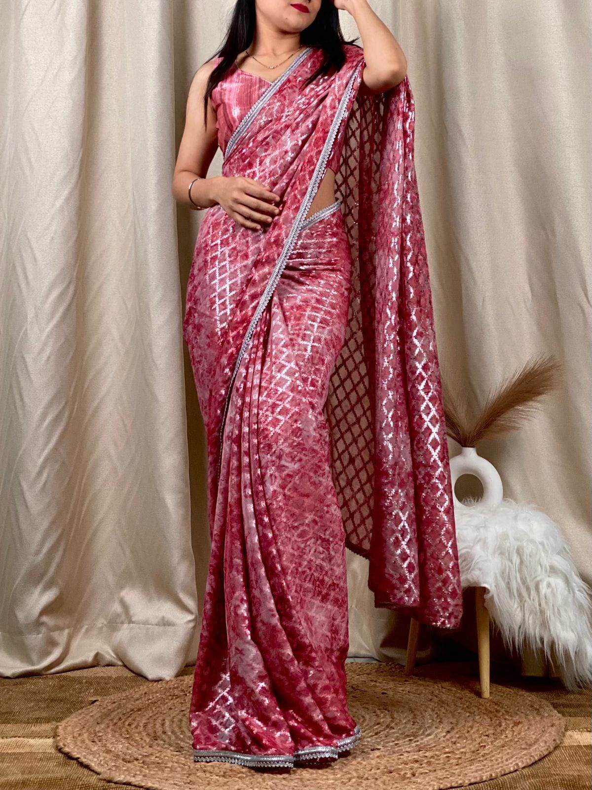 Soft Georgette Saree With Prism Print and Lace