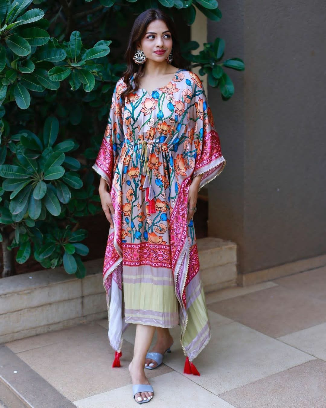 Printed Gaji Silk Designer Kaftan With Fancy Work