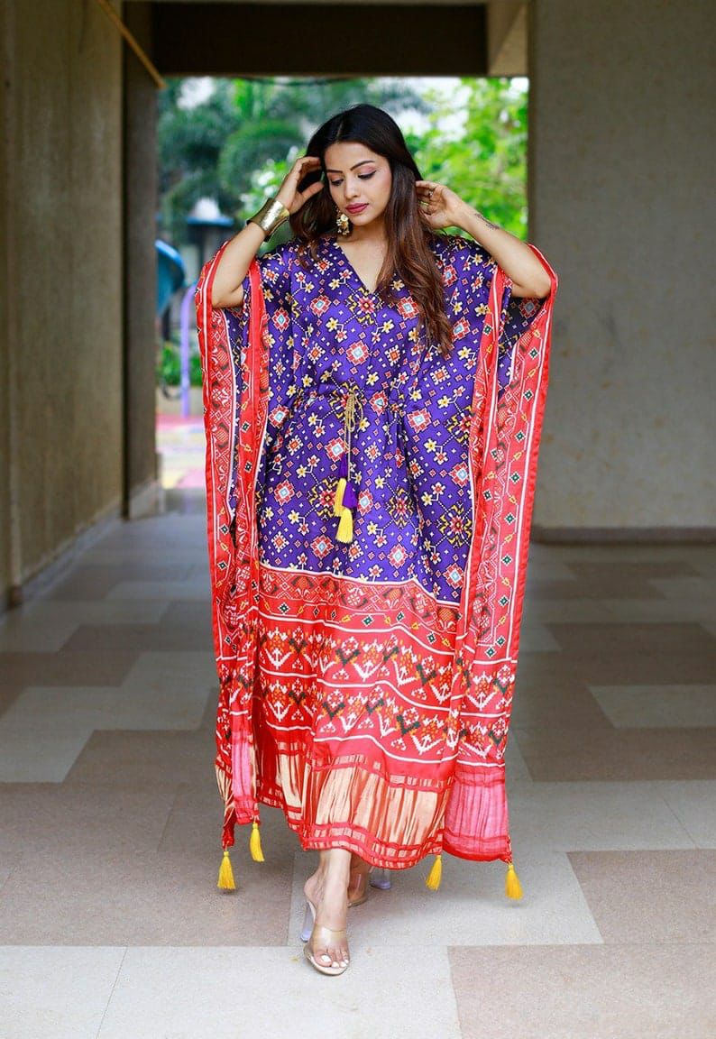 Printed Designer Gaji Silk Kaftan with Fancy Work