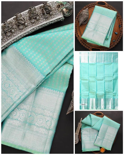 Blue Soft Lichi Silk Saree With Rick Jacquard Pallu