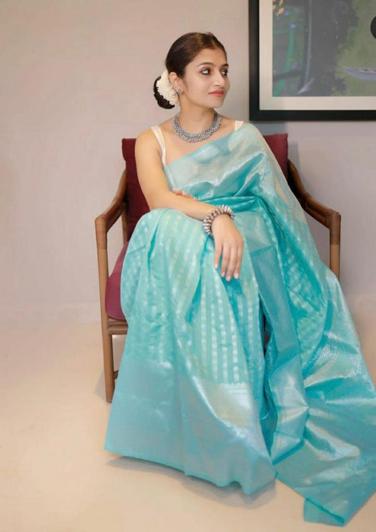 Blue Soft Lichi Silk Saree With Rick Jacquard Pallu