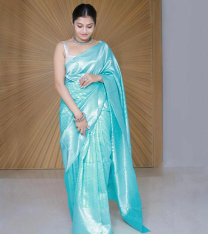 Blue Soft Lichi Silk Saree With Rick Jacquard Pallu